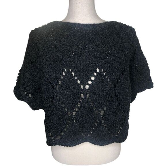 Mystree Dark Gray Open Knit Wool Blend Mixed Stitch Cropped Sweater Sz M/L - Picture 4 of 11